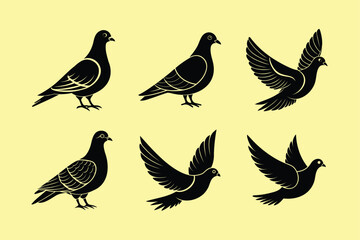 Pink-necked Green Pigeon bird, silhouette vector illustration