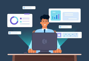 Focused Man Working After Hours