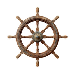 Authentic wooden ship's steering wheel illustration on transparent background, ideal for nautical-themed designs or maritime decor. Adds vintage touch to projects evoking adventure and sea exploration