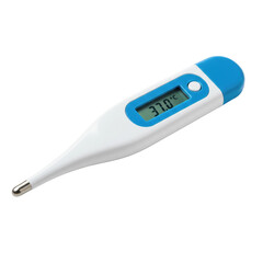 Digital thermometer shows 37.0 body temperature. Essential tool measure temperature.