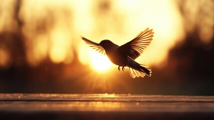Obraz premium Bird in flight at sunset