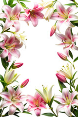 Elegant frame of pink and white lilies on a pristine Trensprent  Background png © Zubaraj