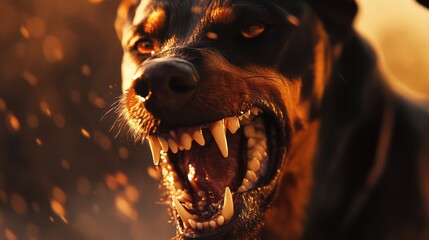 Aggressive dog closeup portrait