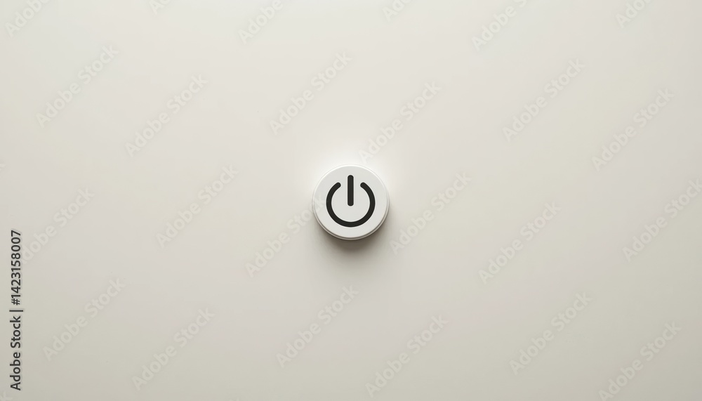 Poster power button activation minimalist design digital technology clean environment close-up view modern 