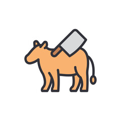 Cow butcher colored icons, minimalist vector illustration ,simple transparent graphic element .Isolated on white background