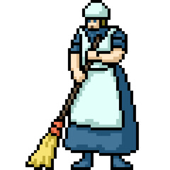 pixel art of maid cleaner uniform swipe