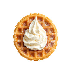 Fototapeta premium Golden waffle topped creamy whipped topping bright studio lighting. AI Generated