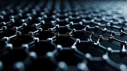 Abstract dark graphite molecular structure background image 3d art grid blue grey black metal shiny