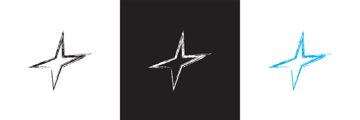 Crayon star shape, hand drawn pencil line doodle pattern.  Vector for websites, mobile interfaces, presentations, banner, visual branding etc. Vector illustration. EPS 10