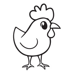 Cartoon Chicken Outline Vector - Simple Farm Bird Illustration