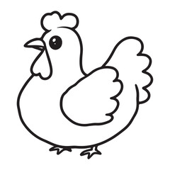 Cartoon Chicken Outline Vector - Simple Farm Bird Illustration