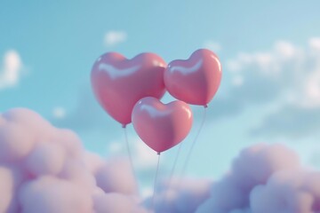 Floating Heart Balloons in Dreamy Sky