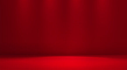 Red empty studio room. Limbo maroon dark background. Abstract 3d backdrop for product presentation. Minimal wall scene. Showcase promotion display. Vector mockup illustration Chinese, Christmas design