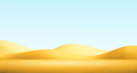 3d desert landscape. 3d minimalist africa background. Yellow sand mountains. Cartoon sand dunes vector illustration © Doloves