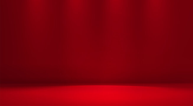 Red empty studio room. Limbo maroon dark background. Abstract 3d backdrop for product presentation. Minimal wall scene. Showcase promotion display. Vector mockup illustration Chinese, Christmas design