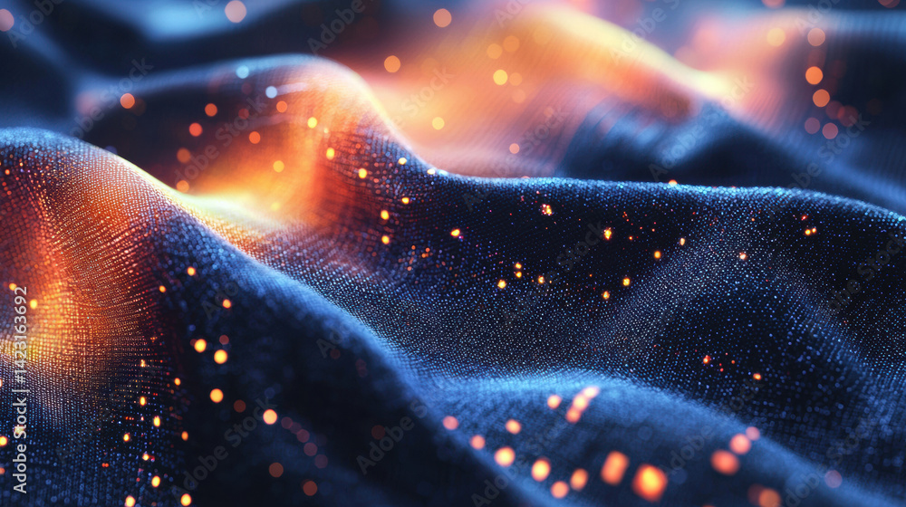 Aufkleber mesmerizing fabric texture with glowing particles, creating sense of depth and movement, reminiscent