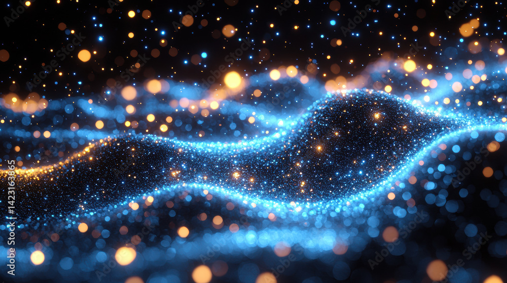 Aufkleber mesmerizing abstract scene featuring wave like formation of shimmering particles in vibrant blue and