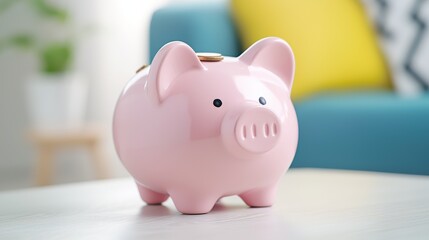 Cute Pink Piggy Bank on Table with Colorful Background for Saving Money Inspiration and Financial Education Concept