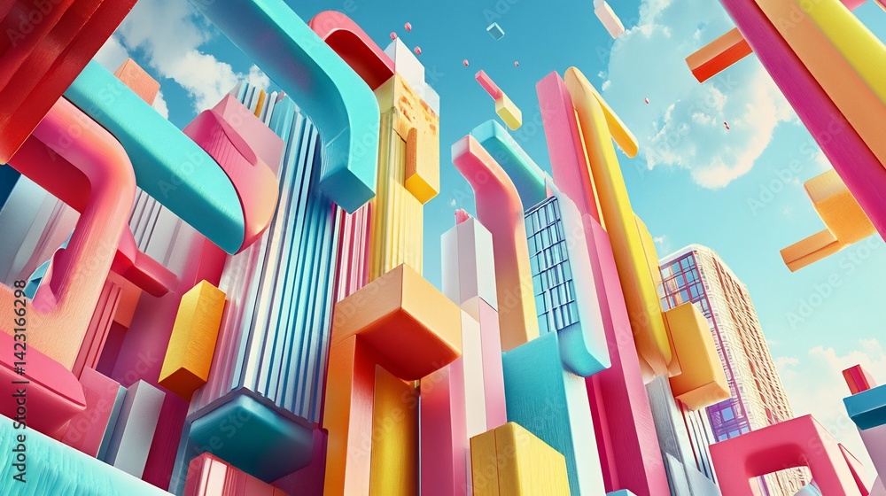 Aufkleber abstract architecture concept with colorful geometric shapes in the sky