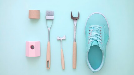 Fototapeta premium Colorful Shoe Repair Tools on Vibrant Background