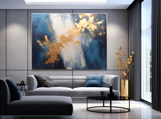 Bold Blue & Gold Abstract Painting 2