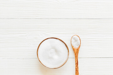 Finely grinding of edible sea salt, close-up. Maintaining acid-base balance concept