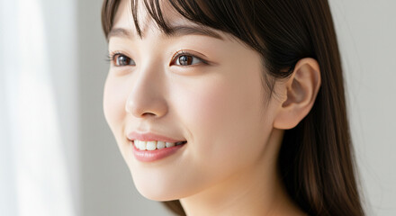 若い日本人女性の横顔。美容系広告に最適な素材
