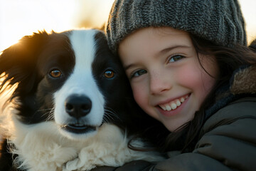 Generative AI image of a happy person embracing a beloved domestic animal in a loving and caring moment