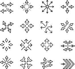 Arrow Direction Icons. Line Style Expand, Navigate, and Movement Symbols.