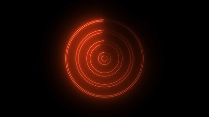 Abstract glowing orange concentric circles on black background minimalist design