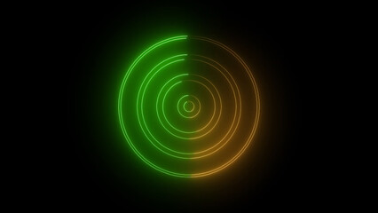 Abstract neon circles glowing green and yellow on dark background