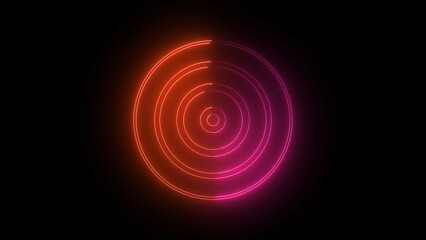 Abstract circular neon glow concentric rings orange pink background design element