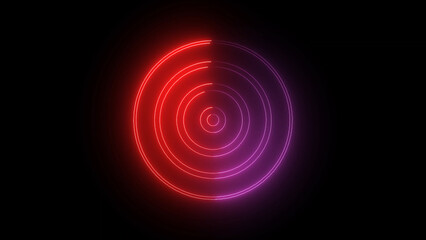 Abstract neon circular design with glowing red and purple concentric rings