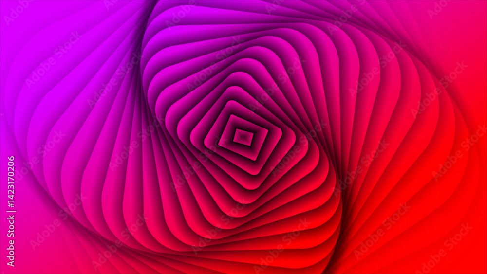Poster abstract gradient square tunnel illusion in shades of red and magenta