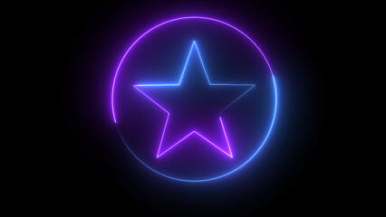 Glowing neon star inside circle on black background futuristic aesthetic