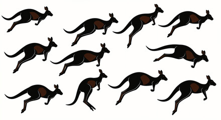 Naklejka premium Kangaroos Jumping Pattern on White Background Isolated Illustration