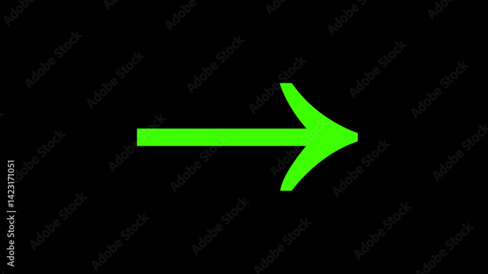 Poster neon green arrow pointing right on black background navigation design element