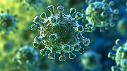 A virus particle is depicted engaging with immune cells in a detailed microscopic view. The interaction highlights the intricate defense mechanisms of the immune system against viral threats.