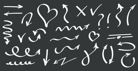 Line kid pencil color brush hand drawn chalk vector element set. Texture brush chalk stroke kid heart, star, arrow element hand drawn sketch scribble