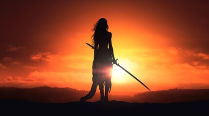 Silhouette of a woman with a sword Photo