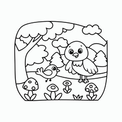 Robin Animal Coloring Pages for Kids – Simple Black and White Line Drawings Vector Art Illustration.