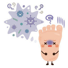 感染した足のキャラクターイラスト