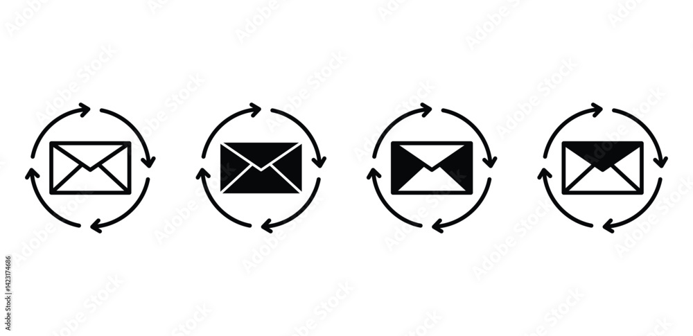 Poster automated email icons black and white circular arrows surrounding envelopes vector design on white b