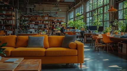 A sleek, modern office, its industrial interior design exuding an air of sophistication and innovation, where the subtle glow of generative AI lights up the space, hinting at the boundless possibiliti