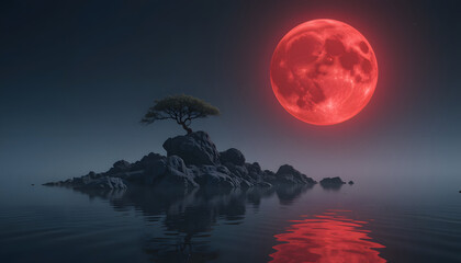 red moon and lake 4k pc wallpaper