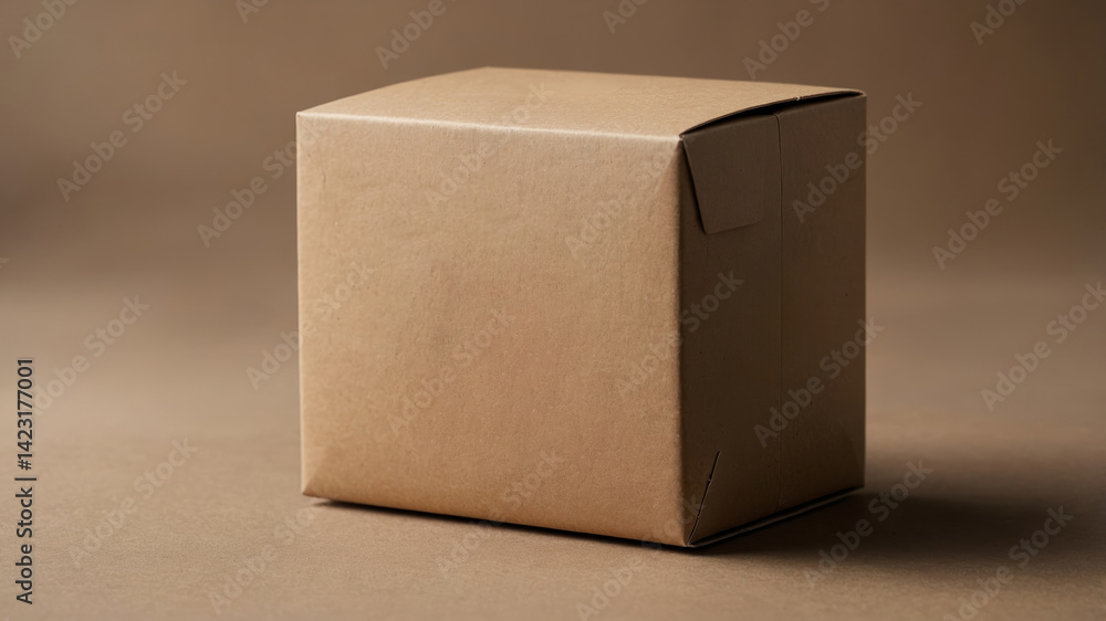 Poster simple brown cardboard box placed on a neutral background in a minimalist setting showcasing packagi