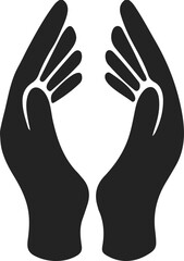 Black Silhouette of Two Hands Forming Protective Shape with Open Palms Representing Care, Support, and Safety Concept
