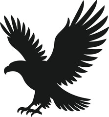 Obraz premium Bold Black Silhouette of Eagle with Spread Wings Perched on Branch Representing Power, Freedom, and Patriotism 