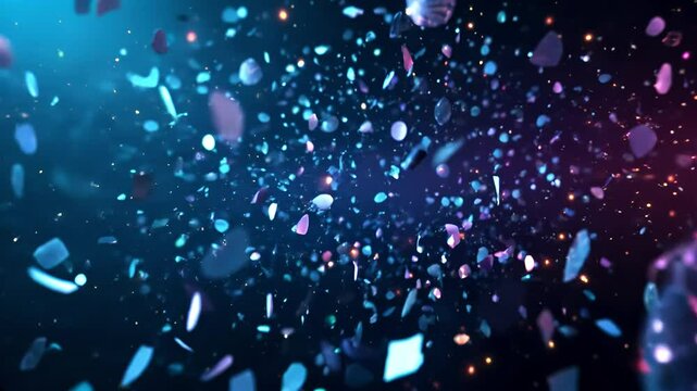 Floating fragments orbit in chaotic space, visual metaphor for scattered thoughts and mental disarray in abstract mindscape

