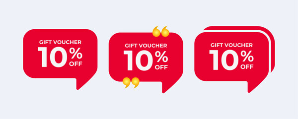 red speech bubbles with 10 off gift voucher.